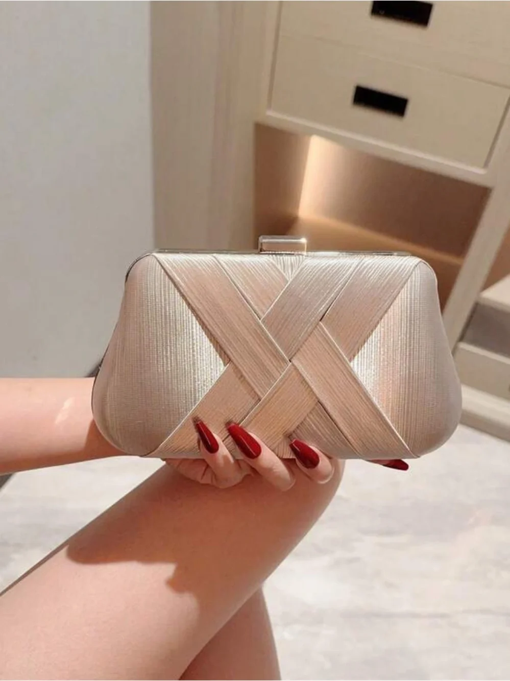 Elegant Off White Satin Clutch Bag by